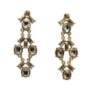 Vintage Gold Tone Crystal Drop Earrings With Faceted Oval Baguette Stones
